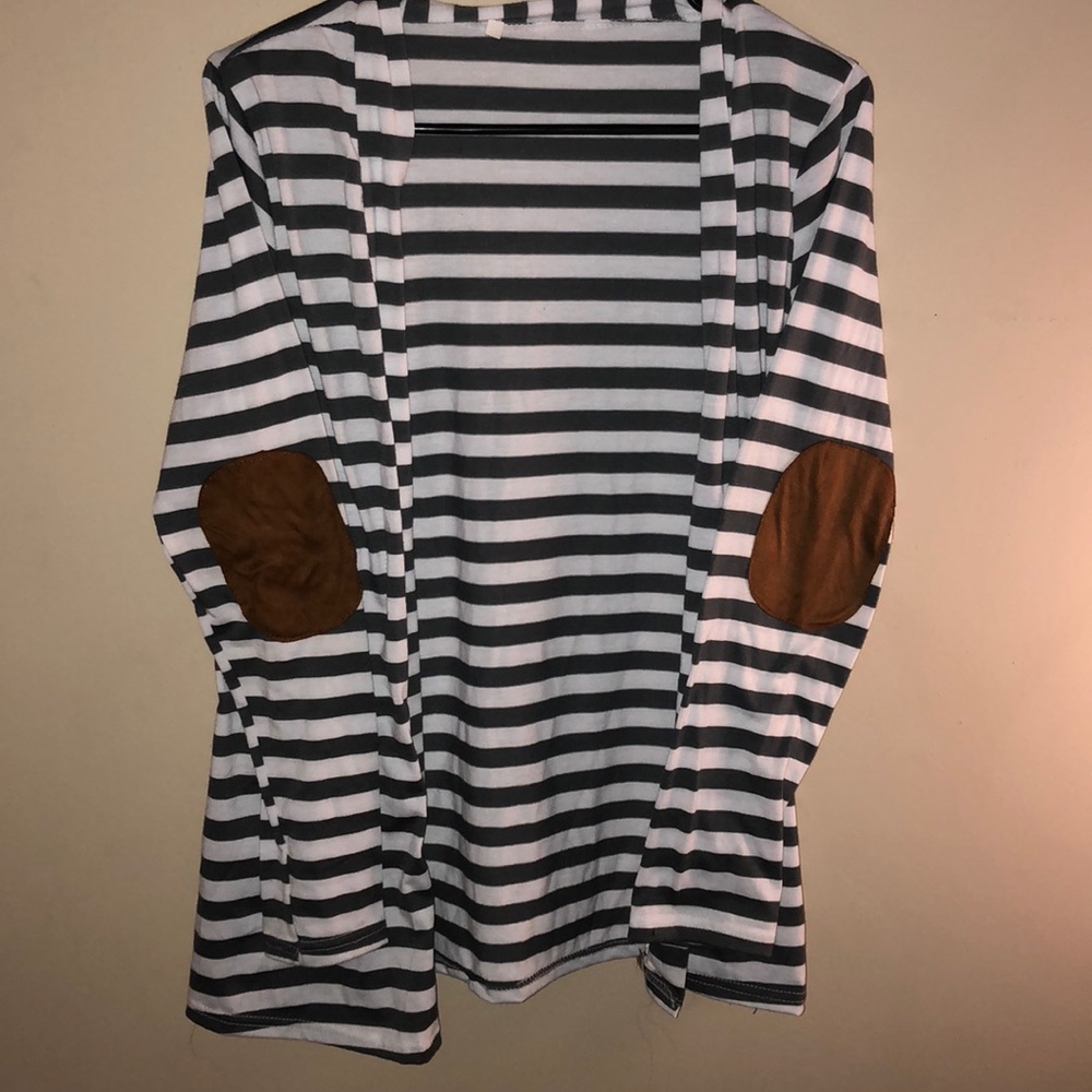 Grey and white striped cardigan